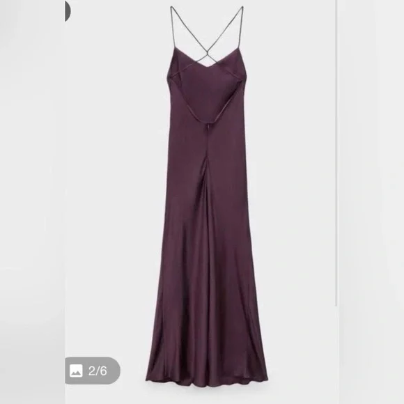 Zara Slip Dress Satin Maxi Open Back Size S - Picture 4 of 12